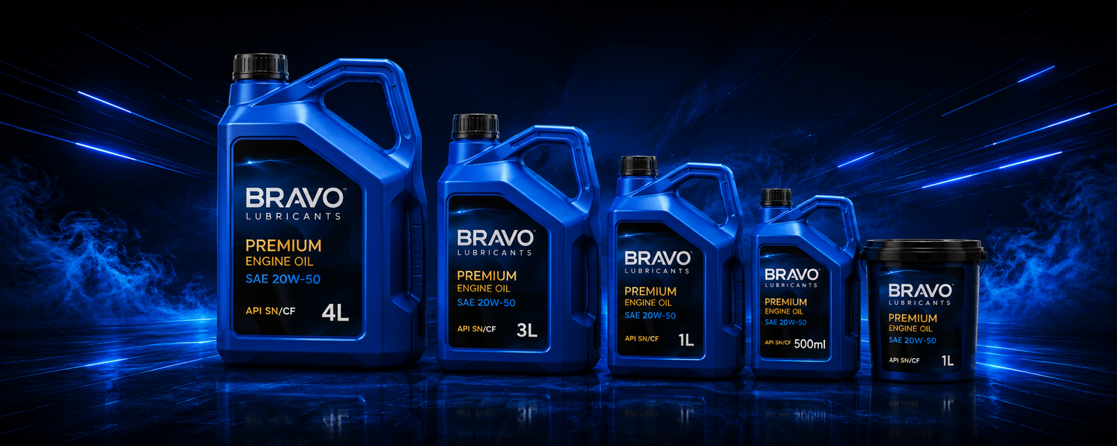 BRAVO Lubricants premium engine oil bottle range