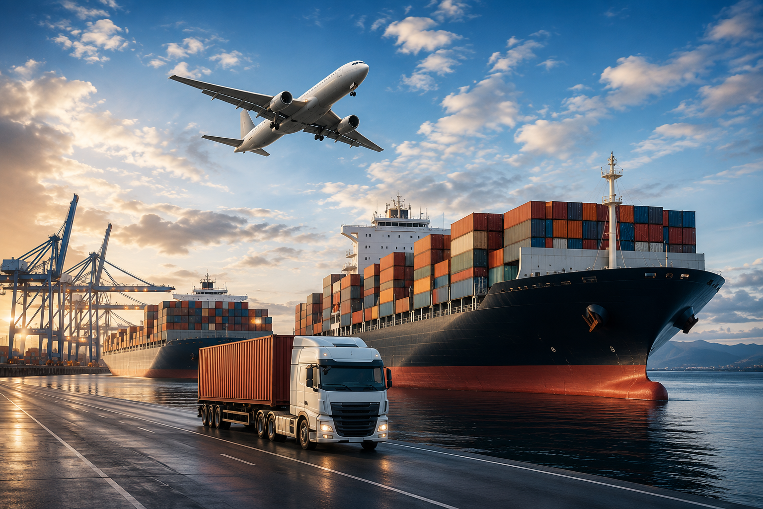 On time worldwide delivery by sea, air and road